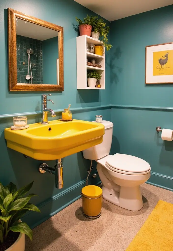 29 Table Top Wash Basin Ideas for Modern Bathrooms - 10. Bold Color Accent Basins