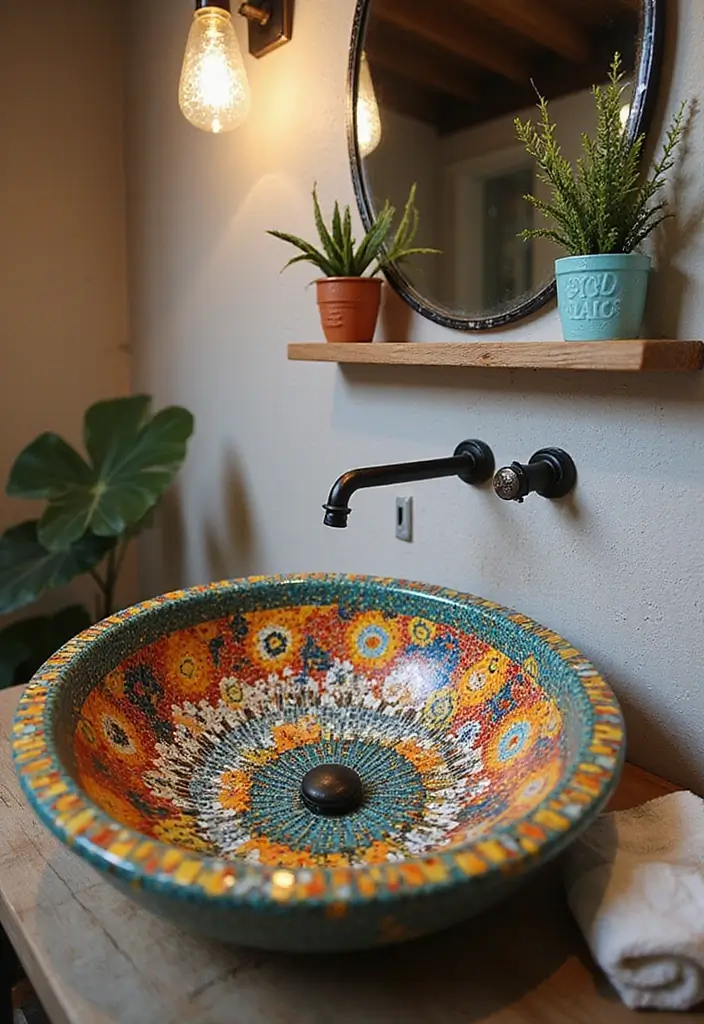 29 Table Top Wash Basin Ideas for Modern Bathrooms - 14. Artistic Mosaic Basins