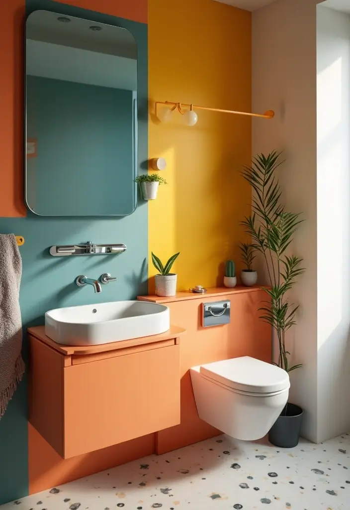 29 Table Top Wash Basin Ideas for Modern Bathrooms - 27. Trendy Color Block Basins