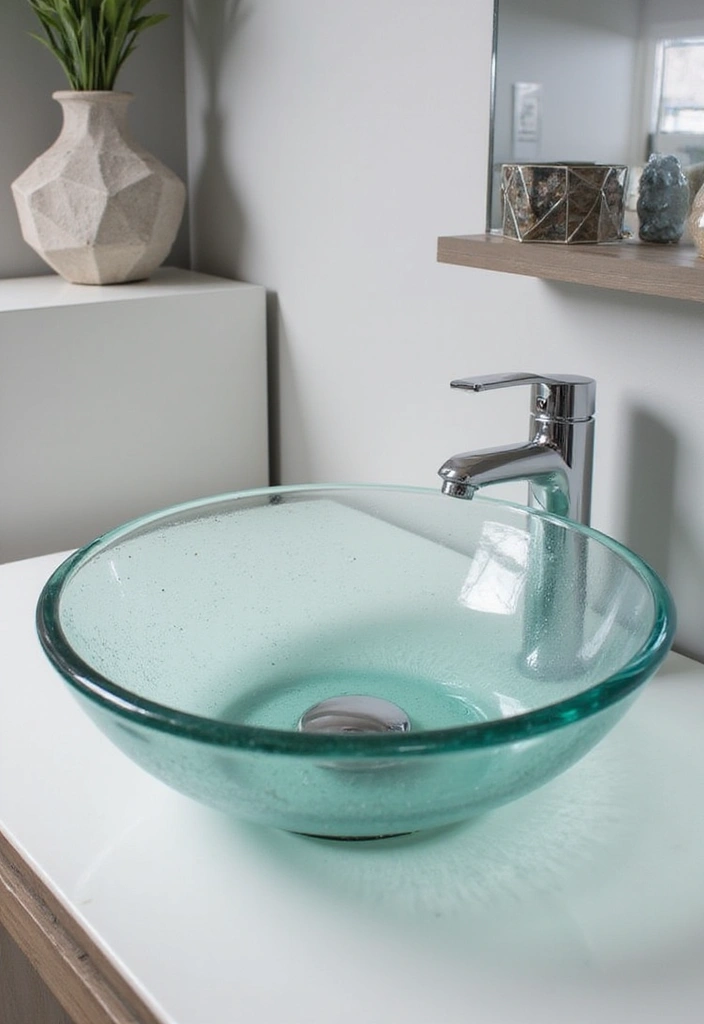 29 Table Top Wash Basin Ideas for Modern Bathrooms - 3. Sleek Glass Basins