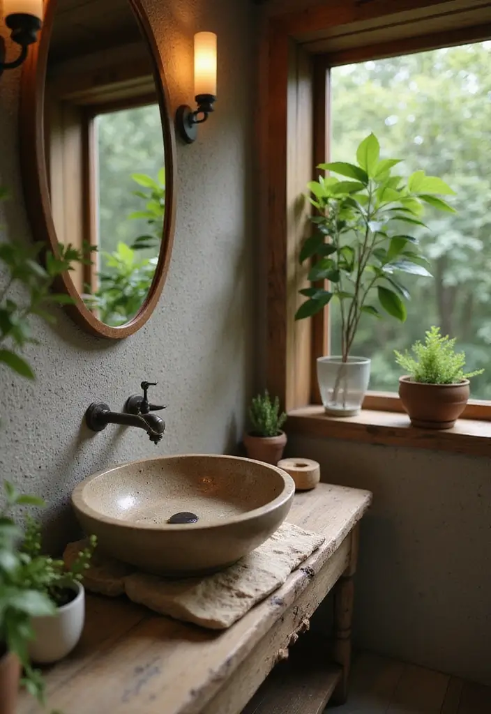29 Table Top Wash Basin Ideas for Modern Bathrooms - 6. Nature-Inspired Stoneware