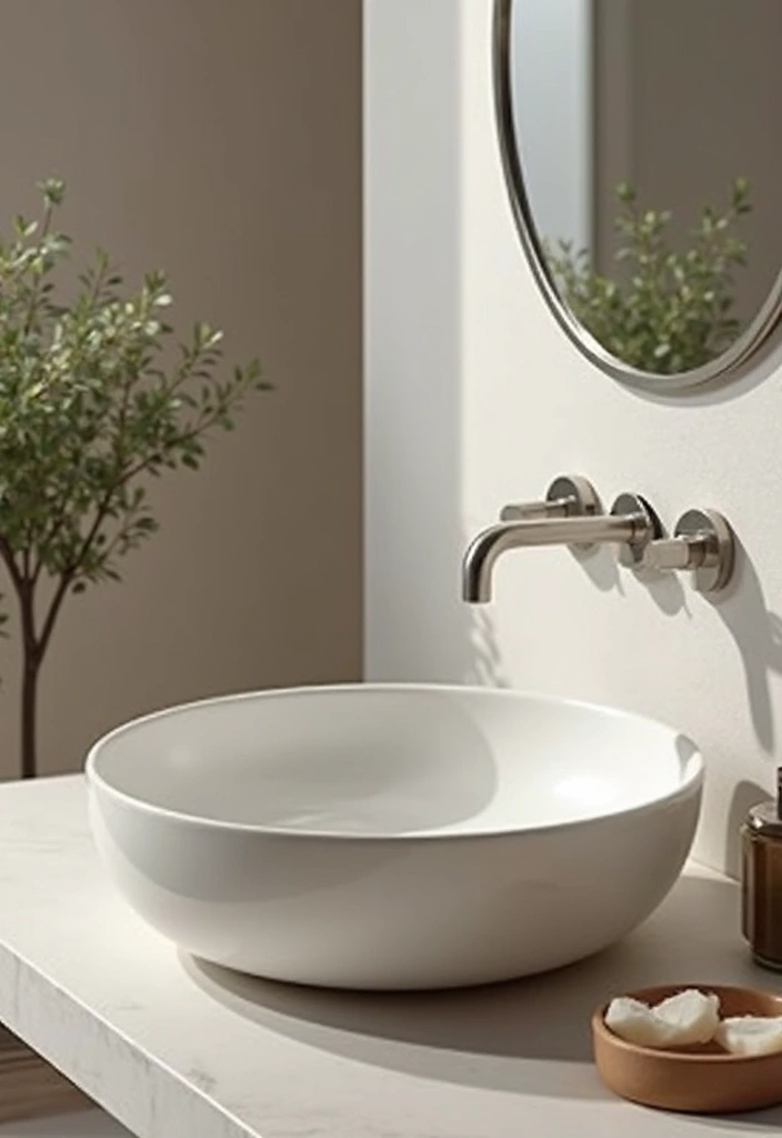 29 Table Top Wash Basin Ideas for Modern Bathrooms - 8. Minimalist Round Basins