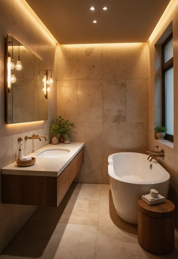 29 Tiny Bathroom Layout Ideas That Actually Work - 13. Smart Lighting Solutions