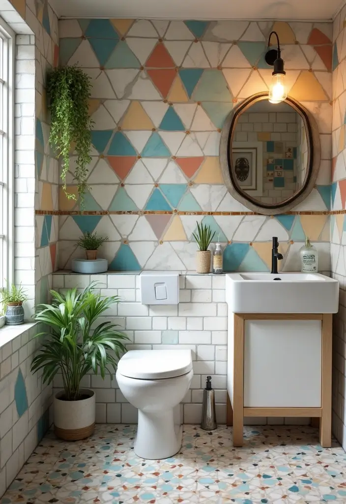29 Tiny Bathroom Layout Ideas That Actually Work - 17. Fun Tile Patterns