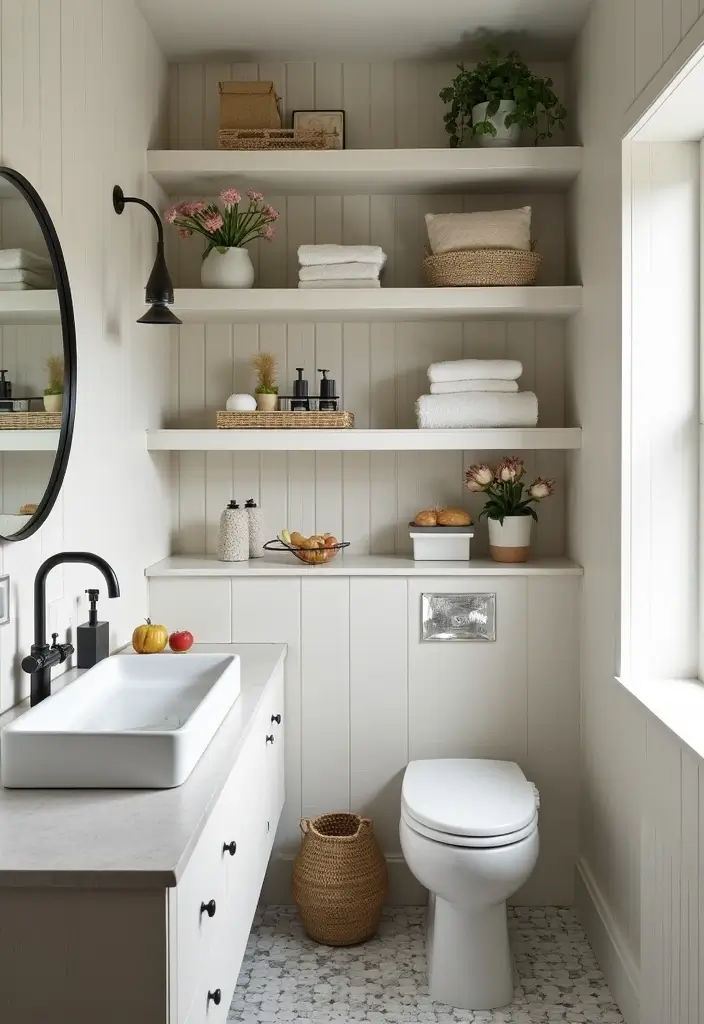 29 Tiny Bathroom Layout Ideas That Actually Work - 23. Built-In Shelving