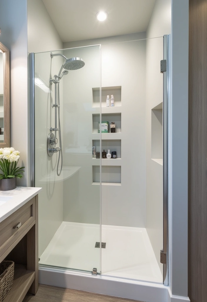29 Tiny Bathroom Layout Ideas That Actually Work - 24. Customized Shower Storage