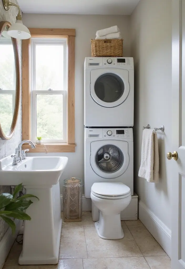 29 Tiny Bathroom Layout Ideas That Actually Work - 26. Compact Laundry Solutions