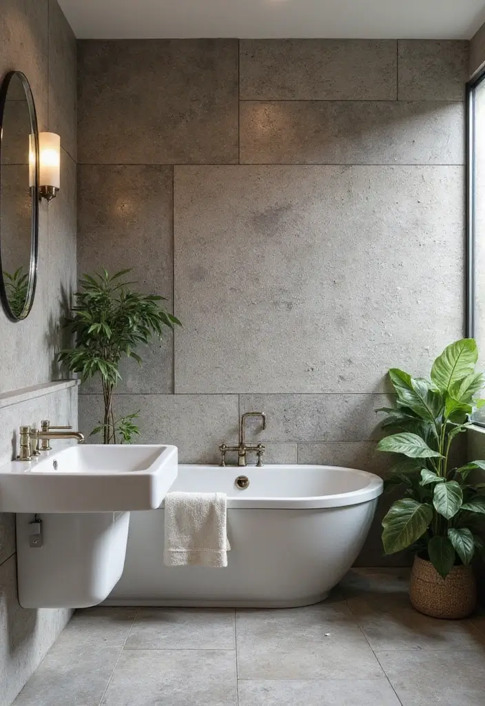 29 Wet Wall Bathroom Ideas That Add Texture - 1. Textured Stone Panels