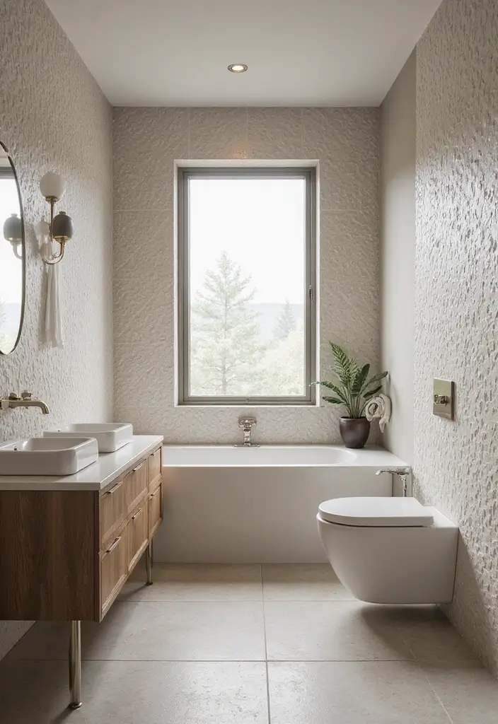 29 Wet Wall Bathroom Ideas That Add Texture - 11. Tiled Textures