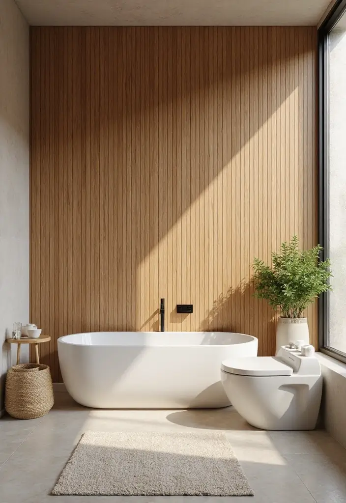 29 Wet Wall Bathroom Ideas That Add Texture - 12. Bamboo Wall Panels