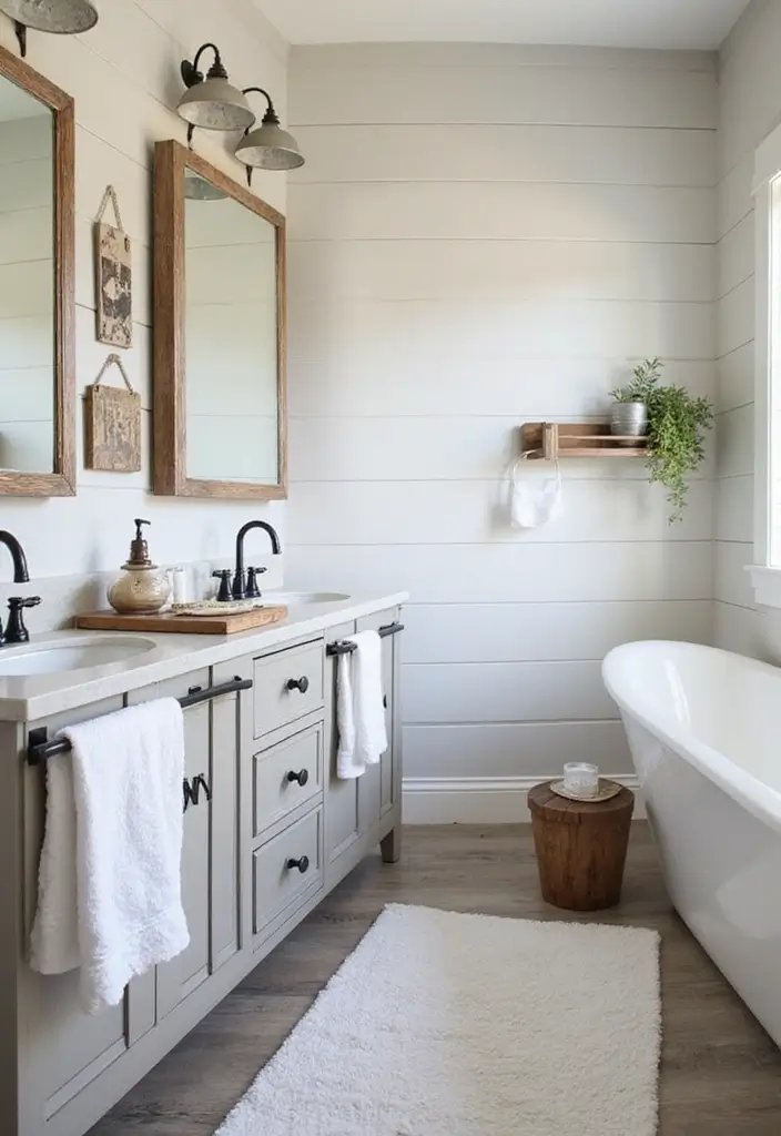 29 Wet Wall Bathroom Ideas That Add Texture - 16. Shiplap Walls