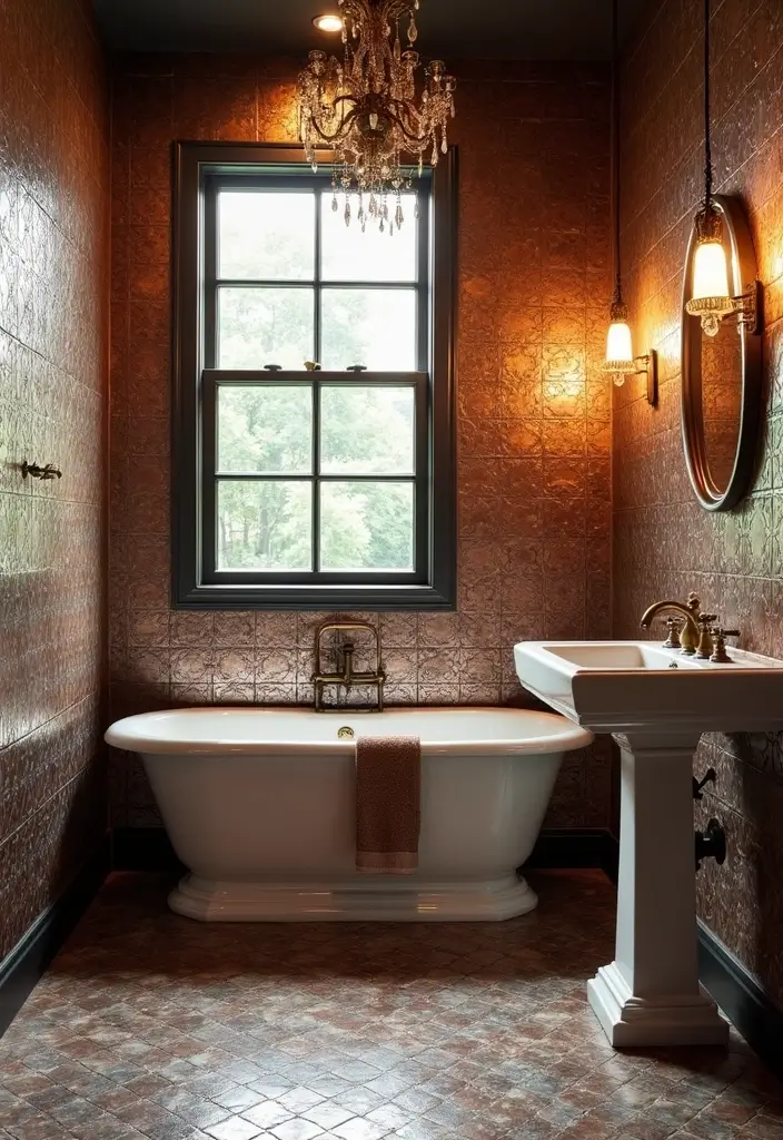 29 Wet Wall Bathroom Ideas That Add Texture - 18. Vintage Tin Tiles