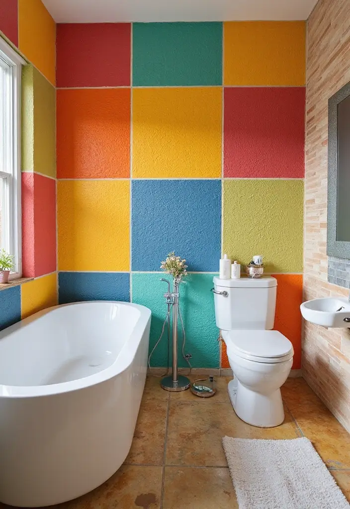 29 Wet Wall Bathroom Ideas That Add Texture - 23. Color-Block Textures