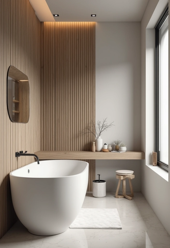 29 Wet Wall Bathroom Ideas That Add Texture - 24. Vertical Paneling