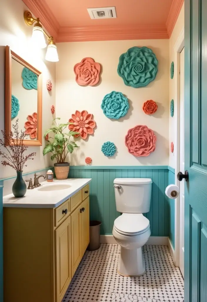 29 Wet Wall Bathroom Ideas That Add Texture - 28. Textured Vinyl Decals