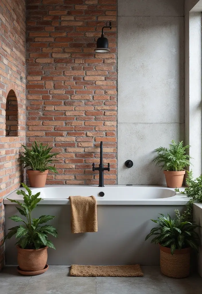 29 Wet Wall Bathroom Ideas That Add Texture - 6. Faux Brick Panels
