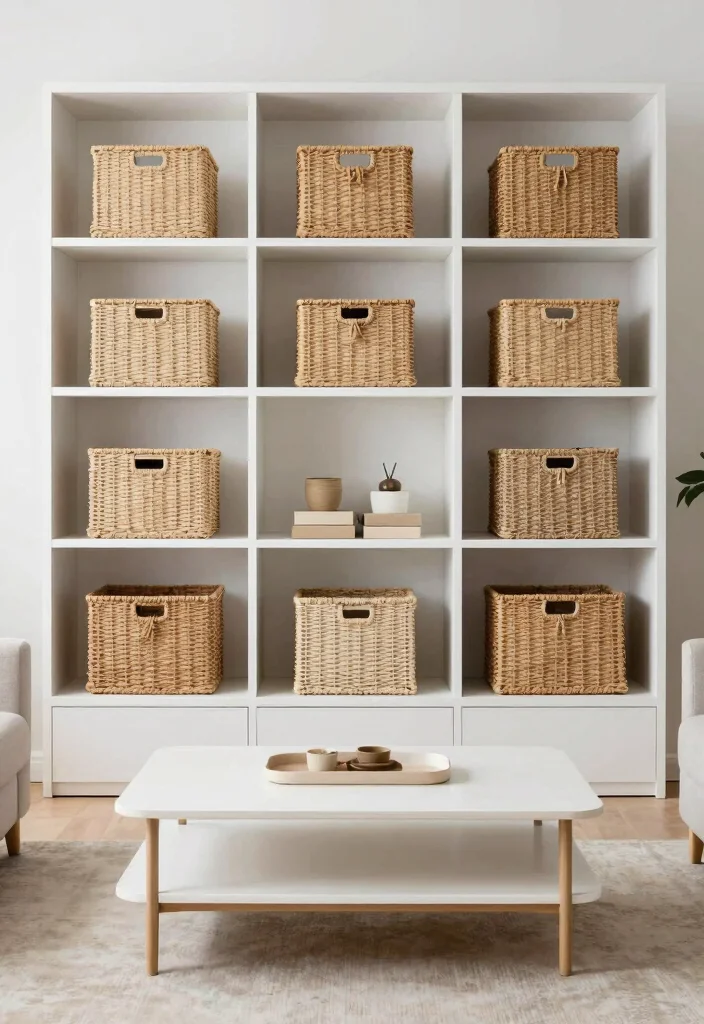 15 Baby Living Room Set Up Ideas: Safe, Stylish, and Practical - 6. Minimalist Storage Solutions 1