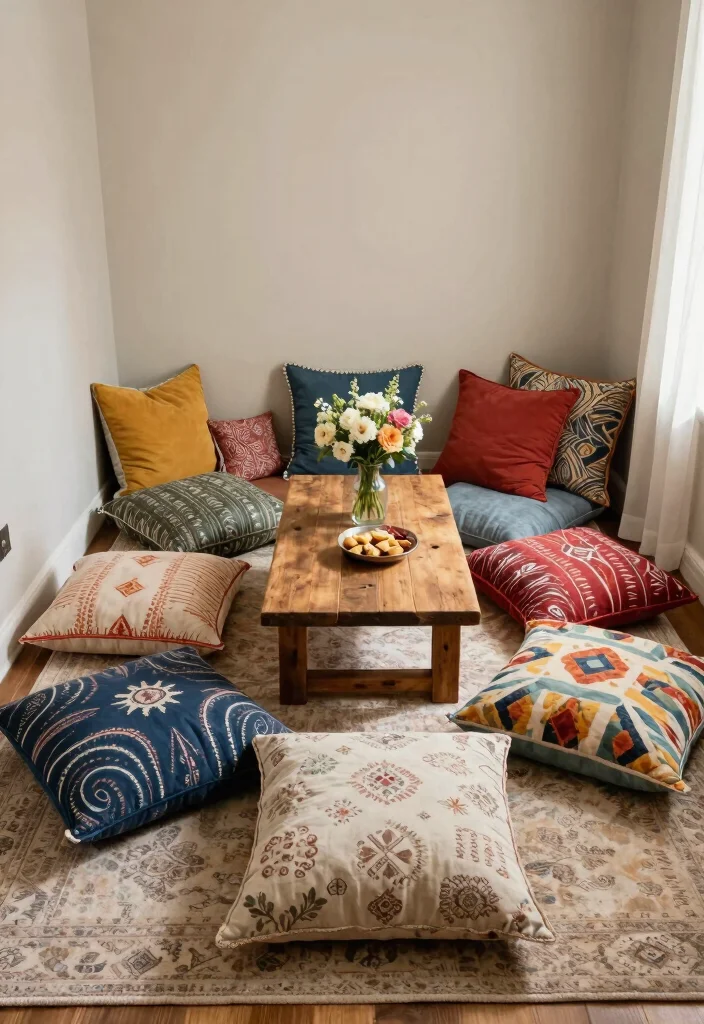 15 Bedroom Nook Ideas for Cozy Private Corners - 5. Inviting Floor Cushions 1