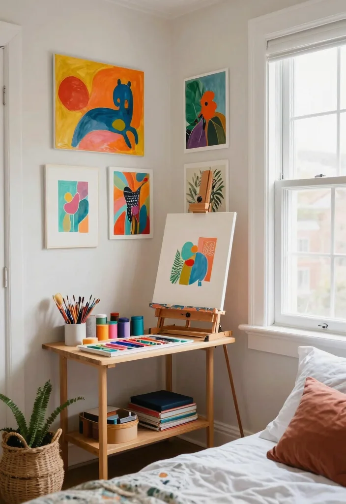 15 Bedroom Nook Ideas for Cozy Private Corners - 8. Creative Art Corner 1