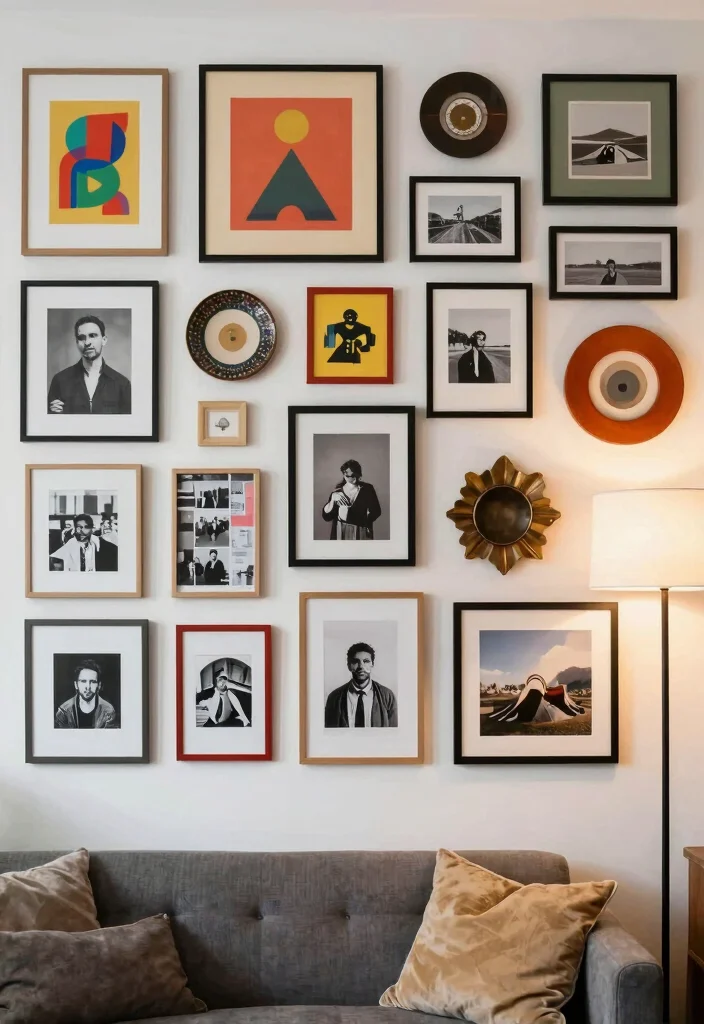 15 CB2 Living Room Ideas Modern Sleek and Trendy - 13. Eclectic Gallery Wall 1