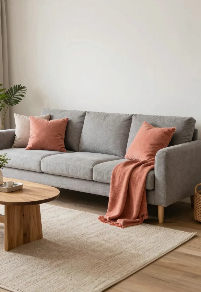 15 Coral Living Room Ideas: Warm, Fresh, and Inviting - 1. Coral Accents on Neutral Furniture 1