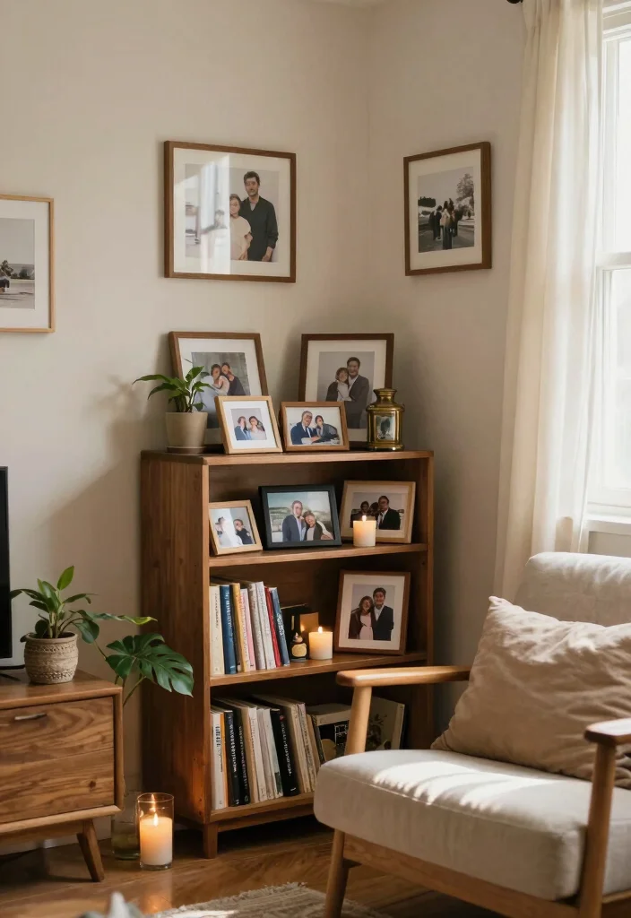 15 Extra Living Room Ideas for Flexible Bonus Spaces - 12. Personal Memories Corner 1