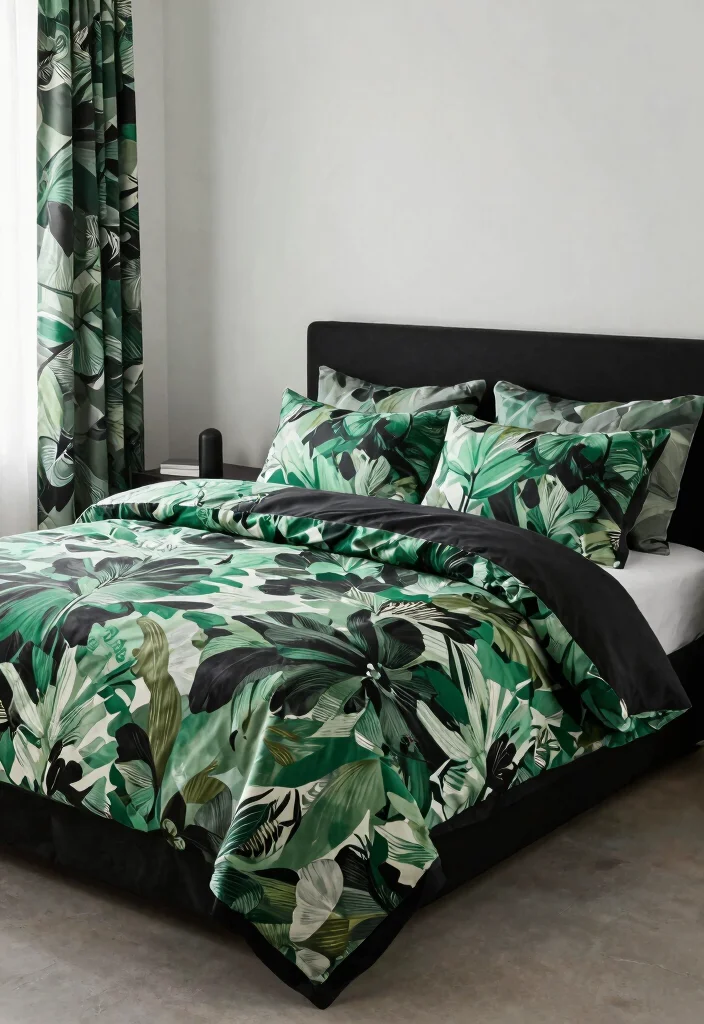 15 Green and Black Bedroom Ideas: Bold Modern Contrast - 8. Floral Green and Black Patterns 1