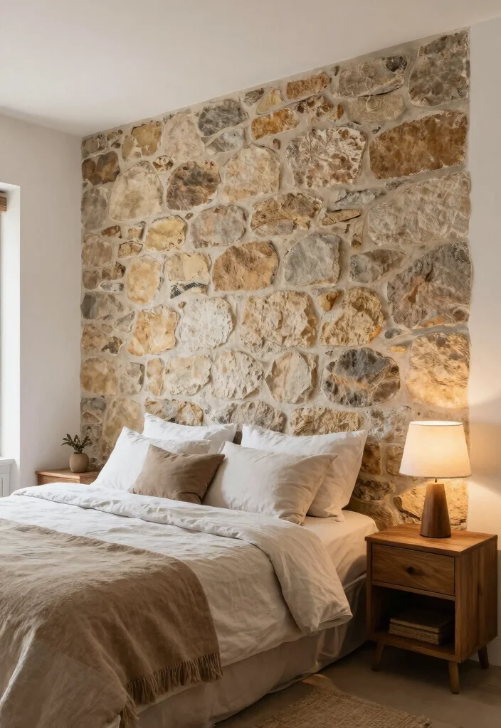 15 Half Wall Paneling Ideas Bedroom Classic Modern Blend - 13. Rustic Stone Panels for Earthy Appeal 1