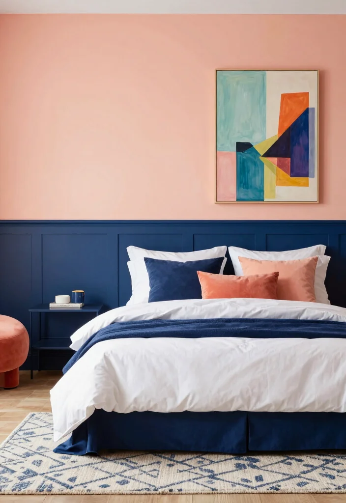 15 Half Wall Paneling Ideas Bedroom Classic Modern Blend - 5. Color Blocked Paneling for Bold Statements 1