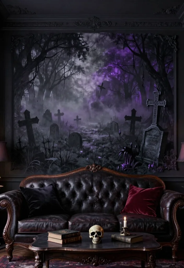 15 Horror Living Room Ideas: Dark Creepy Aesthetic - 1. Macabre Murals 1
