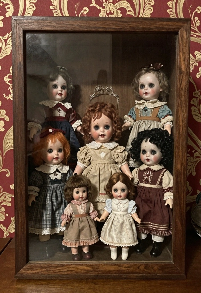 15 Horror Living Room Ideas: Dark Creepy Aesthetic - 11. Creepy Doll Collection 1
