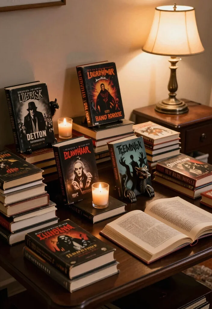15 Horror Living Room Ideas: Dark Creepy Aesthetic - 13. Vintage Book Displays 1