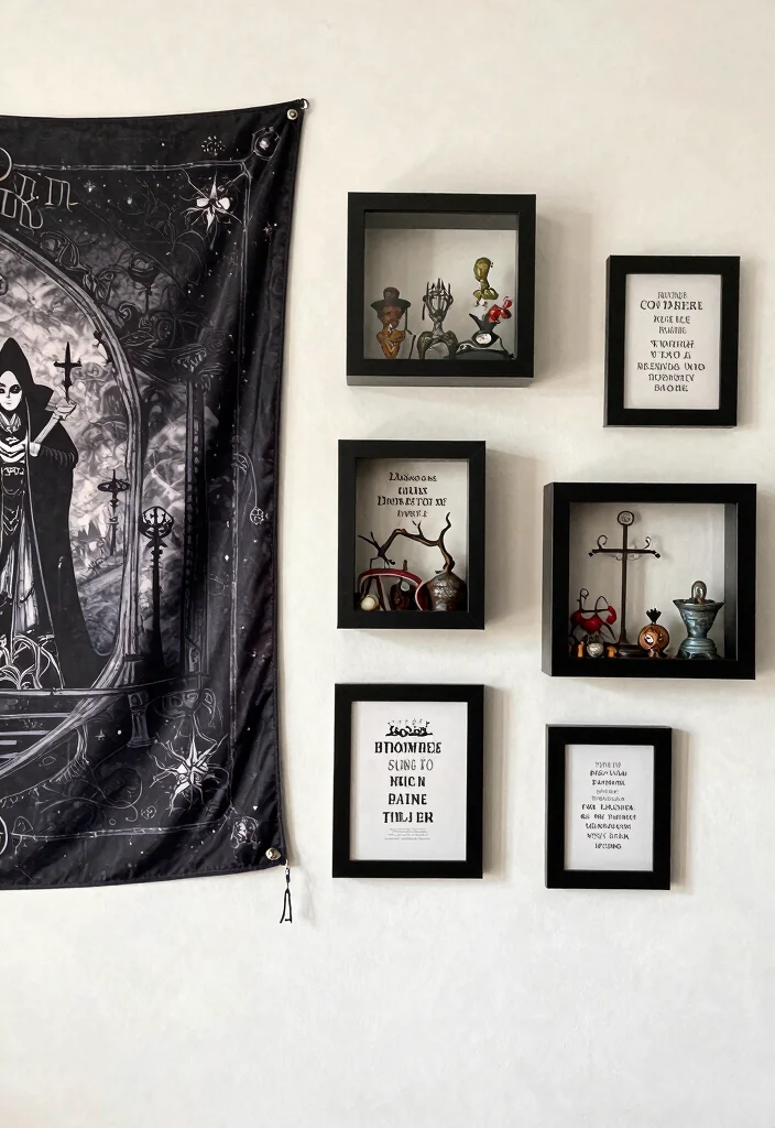 15 Horror Living Room Ideas: Dark Creepy Aesthetic - 14. Eerie Wall Decor 1