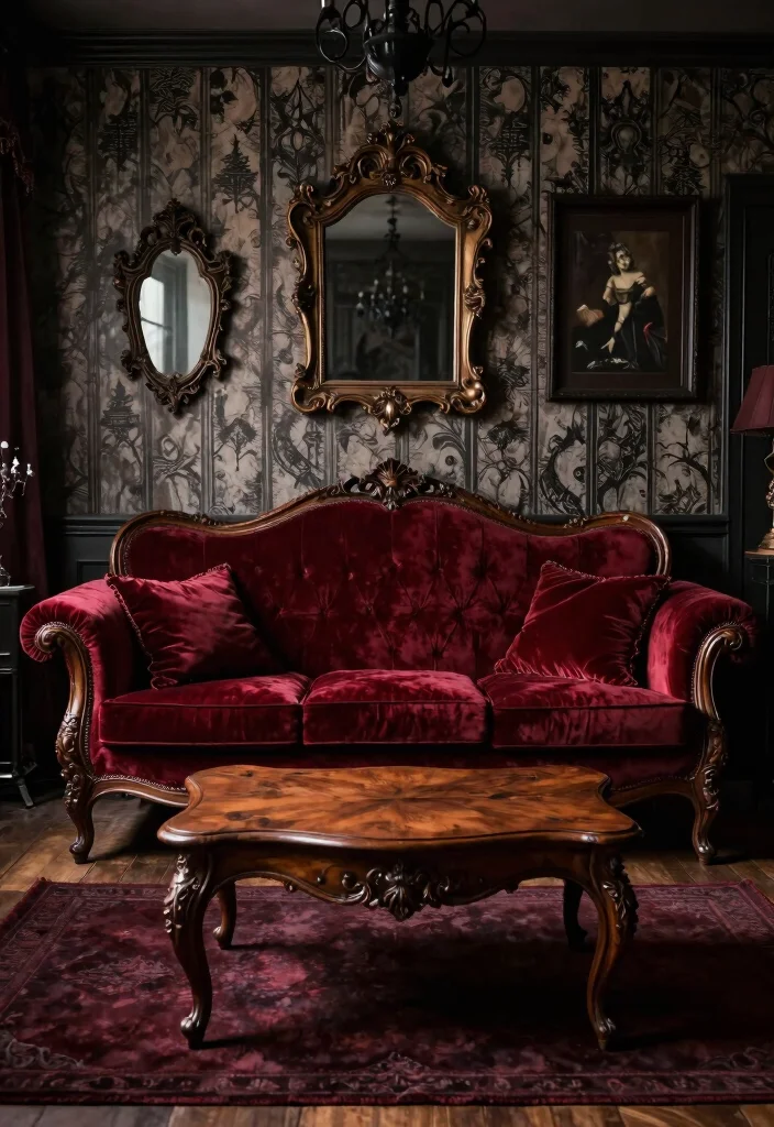 15 Horror Living Room Ideas: Dark Creepy Aesthetic - 2. Gothic Furniture Finds 1