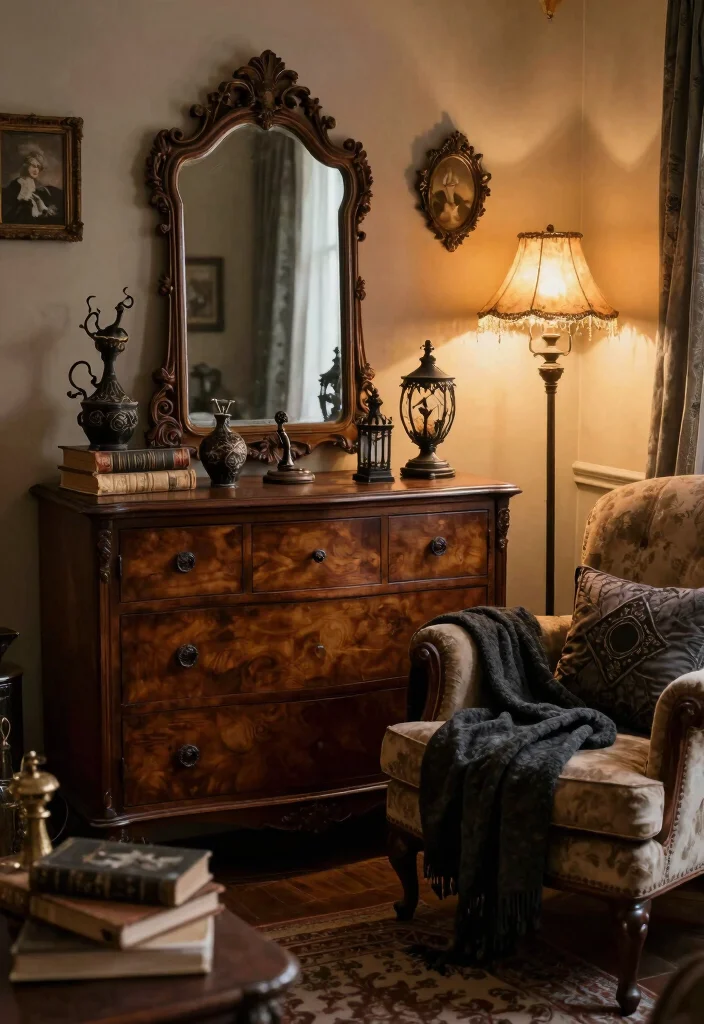 15 Horror Living Room Ideas: Dark Creepy Aesthetic - 6. Vintage Finds 1