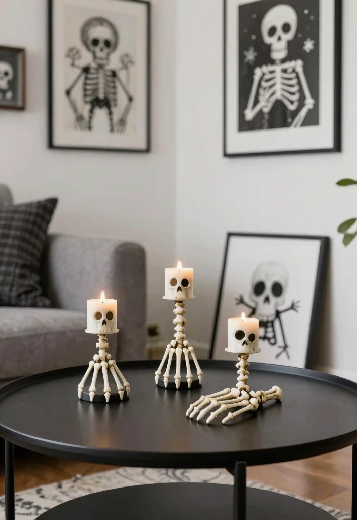 15 Horror Living Room Ideas: Dark Creepy Aesthetic - 8. Skeleton Decor 1
