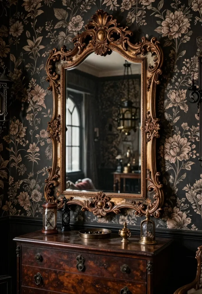 15 Horror Living Room Ideas: Dark Creepy Aesthetic - 9. Mysterious Mirrors 1