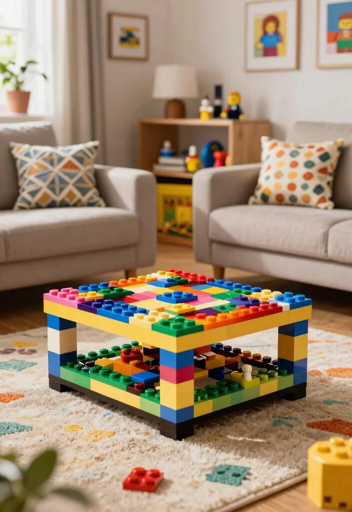 15 Lego Living Room Ideas for Playful Creative Decor - 1. Lego Coffee Table 1