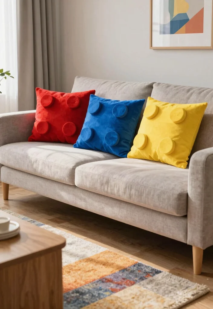 15 Lego Living Room Ideas for Playful Creative Decor - 10. Lego Pillows 1