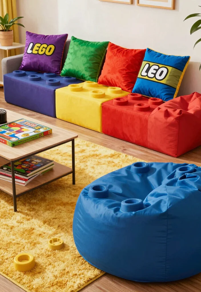 15 Lego Living Room Ideas for Playful Creative Decor - 4. Themed Lego Seating 1