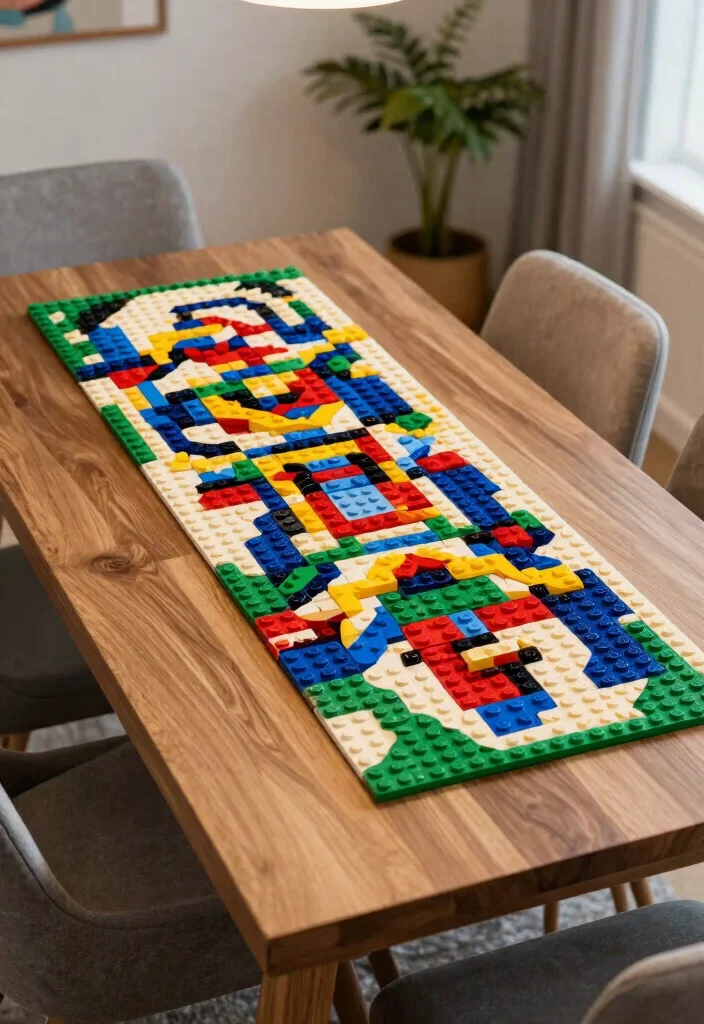 15 Lego Living Room Ideas for Playful Creative Decor - 5. Lego Mosaic Table Runner 1