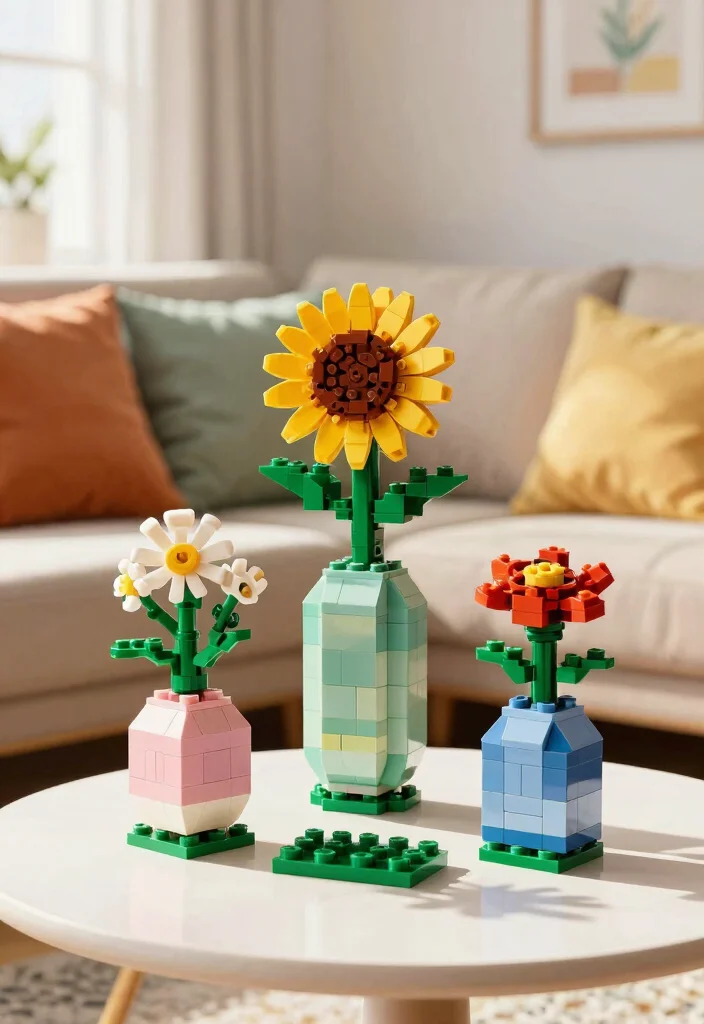 15 Lego Living Room Ideas for Playful Creative Decor - 6. Lego Flower Vases 1