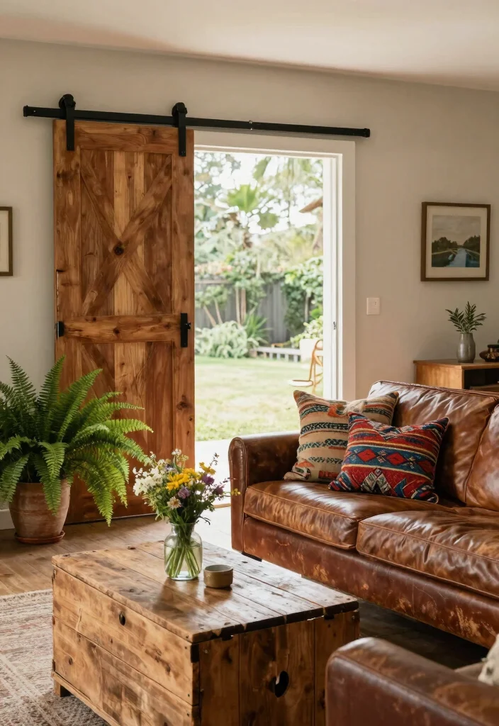 15 Living Room Double Doors Ideas for Elegant Flow Design - 1. Rustic Charm with Barn Doors 1