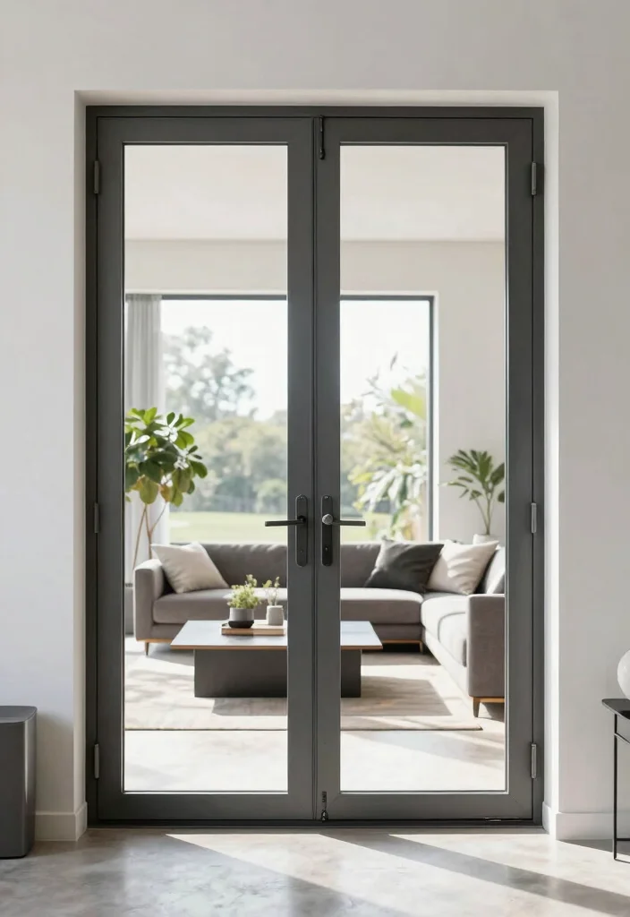 15 Living Room Double Doors Ideas for Elegant Flow Design - 11. Contemporary Steel Frame Doors 1