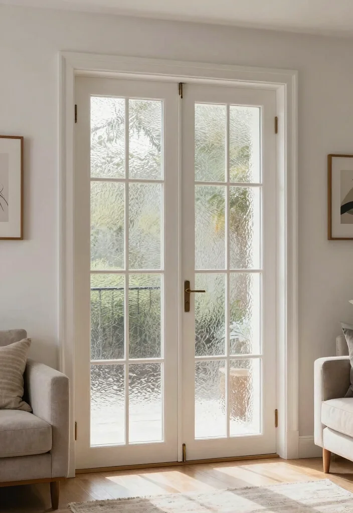 15 Living Room Double Doors Ideas for Elegant Flow Design - 14. Textured Glass Doors for Privacy and Light 1
