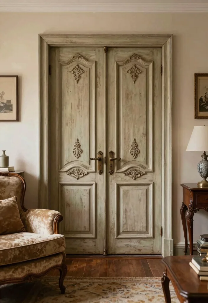 15 Living Room Double Doors Ideas for Elegant Flow Design - 7. Vintage Style Double Doors 1