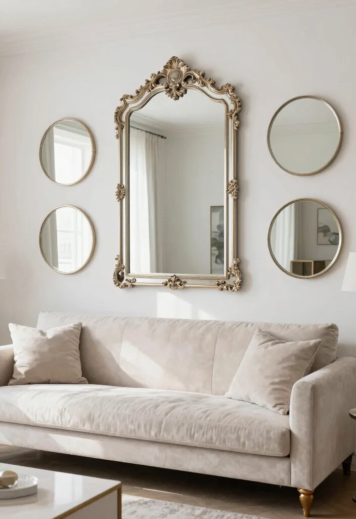 15 Living Room Inspiratie Luxe Ideas: Elegant High-End Style - 9. Use Mirrors to Enhance Space 1