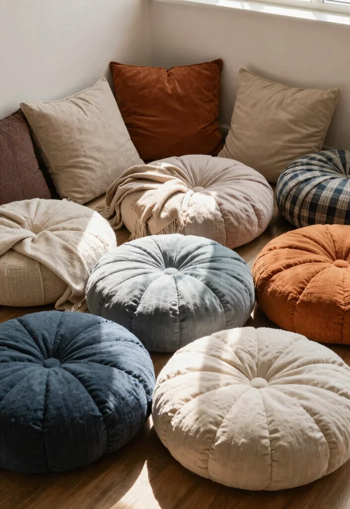 15 Living Room Picnic Ideas for Cozy Floor Seating Vibes - 11. Cozy Floor Cushions 1