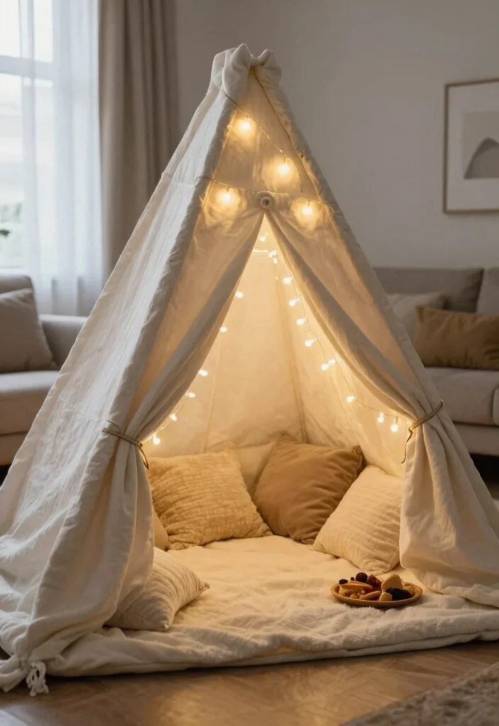 15 Living Room Picnic Ideas for Cozy Floor Seating Vibes - 5. Blanket Fort Adventure 1