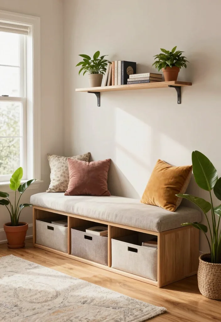 15 Living Room Wardrobe Ideas: Hidden Storage Solutions - 1. Multi-Functional Wardrobe Bench 1